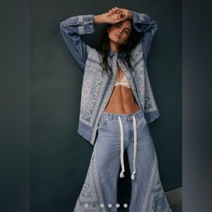 Free People Lace Embroidered Denim Shirt